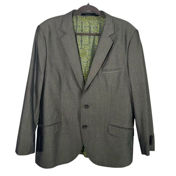 Ted Baker Two Button Jacquard Lined Blazer Gray Notched Lapel Men’s 46 - Picture 1 of 12